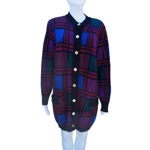 Vintage Celine Paris Plaid Long Cardigan
